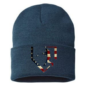 High School Baseball Season College Ball Player Usa Flag Sustainable Knit Beanie