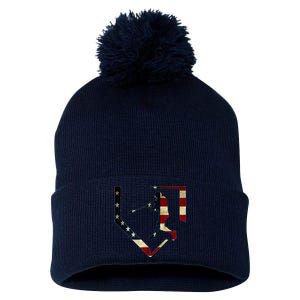 High School Baseball Season College Ball Player Usa Flag Pom Pom 12in Knit Beanie