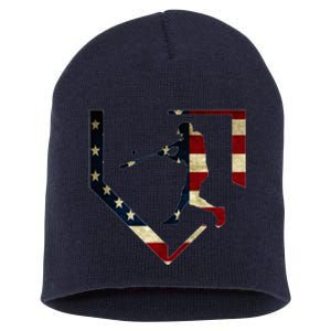 High School Baseball Season College Ball Player Usa Flag Short Acrylic Beanie