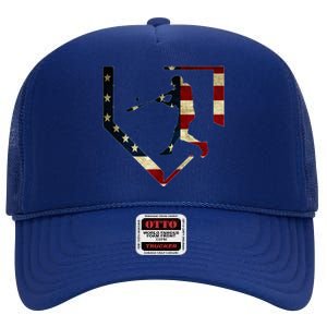 High School Baseball Season College Ball Player Usa Flag High Crown Mesh Back Trucker Hat