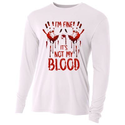 Halloween Splatter Blood Saying I M Fine ItS Not My Blood Cooling Performance Long Sleeve Crew