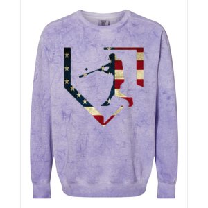 High School Baseball Season College Ball Player USA Flag Colorblast Crewneck Sweatshirt