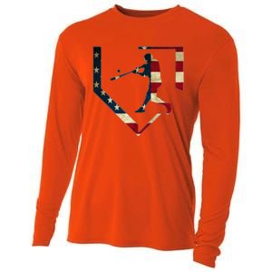 High School Baseball Season College Ball Player USA Flag Cooling Performance Long Sleeve Crew