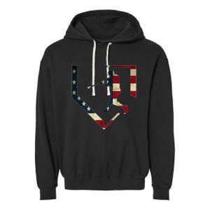 High School Baseball Season College Ball Player USA Flag Garment-Dyed Fleece Hoodie