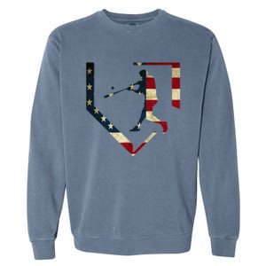 High School Baseball Season College Ball Player USA Flag Garment-Dyed Sweatshirt