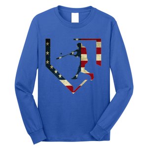 High School Baseball Season College Ball Player USA Flag Long Sleeve Shirt