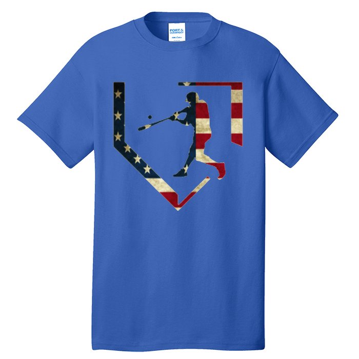 High School Baseball Season College Ball Player USA Flag Tall T-Shirt