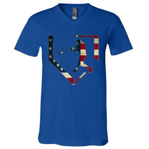 High School Baseball Season College Ball Player USA Flag V-Neck T-Shirt