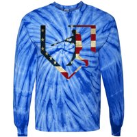 High School Baseball Season College Ball Player USA Flag Tie-Dye Long Sleeve Shirt