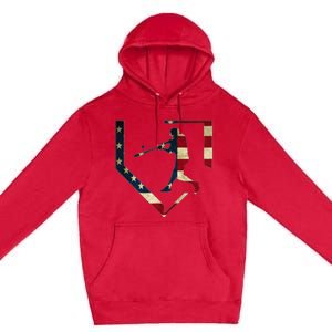 High School Baseball Season College Ball Player USA Flag Premium Pullover Hoodie