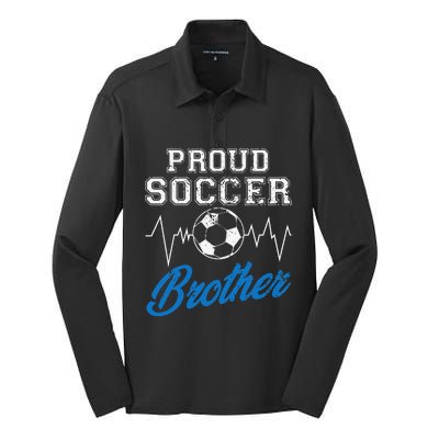 Heartbeat Soccer ball Proud Soccer Brother Soccer lovers Silk Touch Performance Long Sleeve Polo