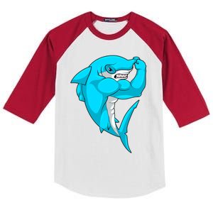 Hammerhead Shark Bodybuilder Bodybuilding Sports Gift Kids Colorblock Raglan Jersey