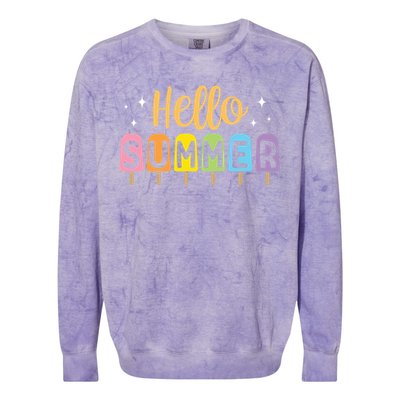 Hello Summer Break Vacation Travel Outdoors Beach Sunset Cute Gift Colorblast Crewneck Sweatshirt