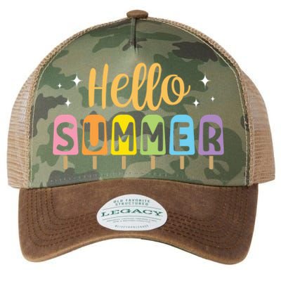 Hello Summer Break Vacation Travel Outdoors Beach Sunset Cute Gift Legacy Tie Dye Trucker Hat