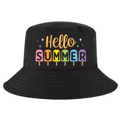 Hello Summer Break Vacation Travel Outdoors Beach Sunset Cute Gift Cool Comfort Performance Bucket Hat