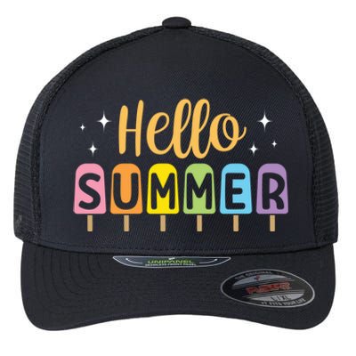 Hello Summer Break Vacation Travel Outdoors Beach Sunset Cute Gift Flexfit Unipanel Trucker Cap