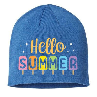 Hello Summer Break Vacation Travel Outdoors Beach Sunset Cute Gift Sustainable Beanie