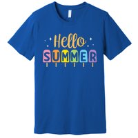 Hello Summer Break Vacation Travel Outdoors Beach Sunset Cute Gift Premium T-Shirt