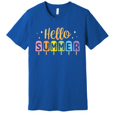 Hello Summer Break Vacation Travel Outdoors Beach Sunset Cute Gift Premium T-Shirt