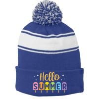 Hello Summer Break Vacation Travel Outdoors Beach Sunset Cute Gift Stripe Pom Pom Beanie