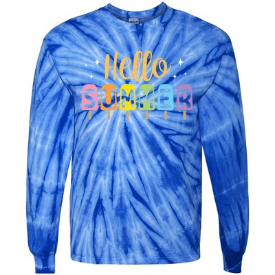 Hello Summer Break Vacation Travel Outdoors Beach Sunset Cute Gift Tie-Dye Long Sleeve Shirt