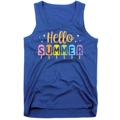 Hello Summer Break Vacation Travel Outdoors Beach Sunset Cute Gift Tank Top