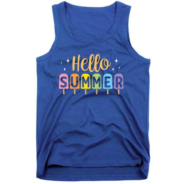 Hello Summer Break Vacation Travel Outdoors Beach Sunset Cute Gift Tank Top