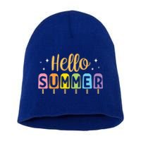 Hello Summer Break Vacation Travel Outdoors Beach Sunset Cute Gift Short Acrylic Beanie