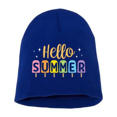 Hello Summer Break Vacation Travel Outdoors Beach Sunset Cute Gift Short Acrylic Beanie