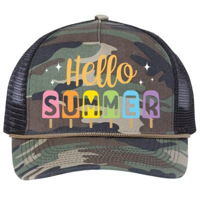 Hello Summer Break Vacation Travel Outdoors Beach Sunset Cute Gift Retro Rope Trucker Hat Cap