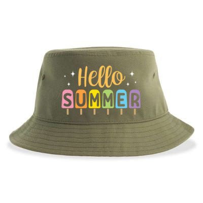 Hello Summer Break Vacation Travel Outdoors Beach Sunset Cute Gift Sustainable Bucket Hat