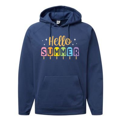 Hello Summer Break Vacation Travel Outdoors Beach Sunset Cute Gift Performance Fleece Hoodie