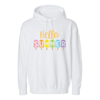 Hello Summer Break Vacation Travel Outdoors Beach Sunset Cute Gift Garment-Dyed Fleece Hoodie