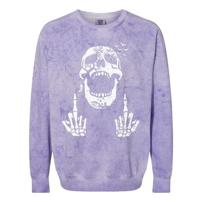 Halloween Skeleton Bones Middle Finger Skull Colorblast Crewneck Sweatshirt