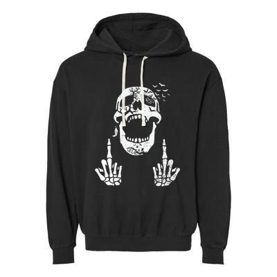 Halloween Skeleton Bones Middle Finger Skull Garment-Dyed Fleece Hoodie