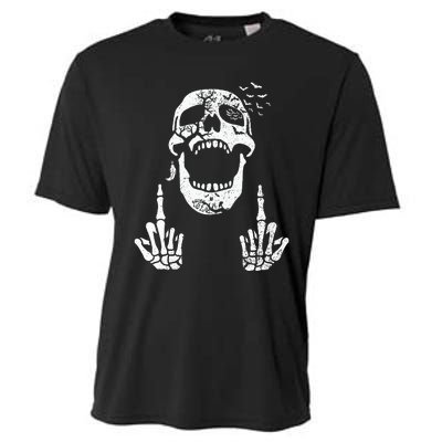 Halloween Skeleton Bones Middle Finger Skull Cooling Performance Crew T-Shirt