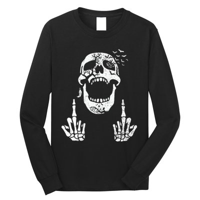 Halloween Skeleton Bones Middle Finger Skull Long Sleeve Shirt