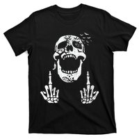 Halloween Skeleton Bones Middle Finger Skull T-Shirt