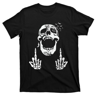 Halloween Skeleton Bones Middle Finger Skull T-Shirt