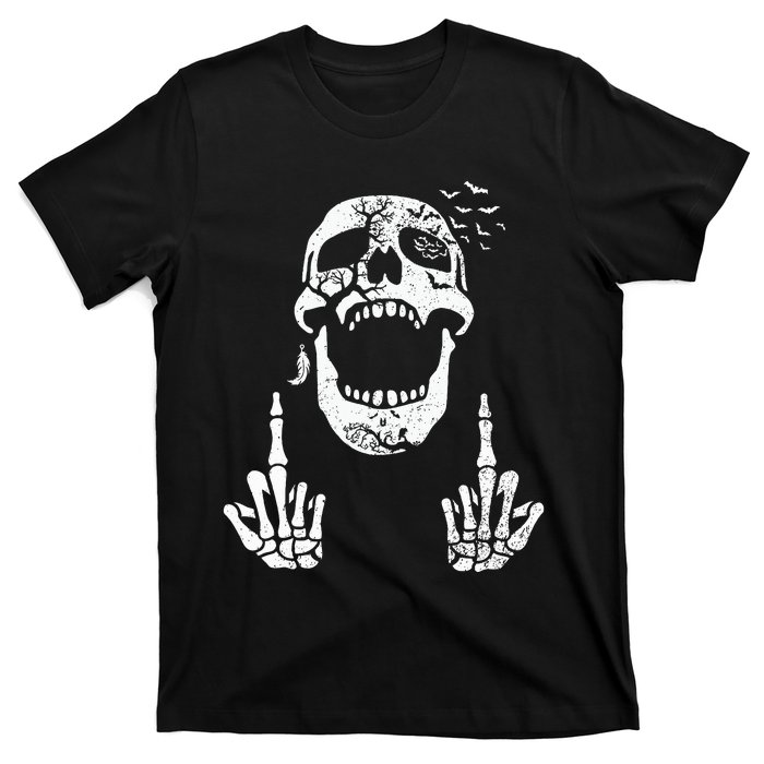 Halloween Skeleton Bones Middle Finger Skull T-Shirt