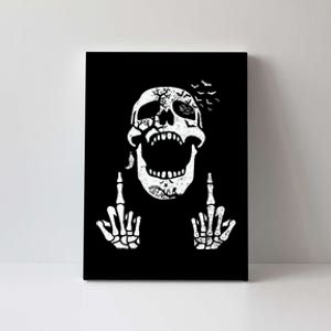 Halloween Skeleton Bones Middle Finger Skull Canvas