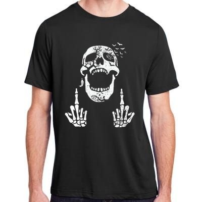 Halloween Skeleton Bones Middle Finger Skull Adult ChromaSoft Performance T-Shirt