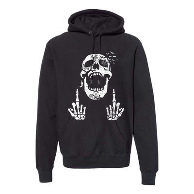 Halloween Skeleton Bones Middle Finger Skull Premium Hoodie