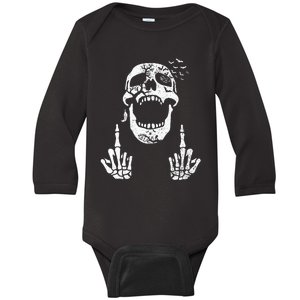 Halloween Skeleton Bones Middle Finger Skull Baby Long Sleeve Bodysuit