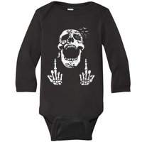 Halloween Skeleton Bones Middle Finger Skull Baby Long Sleeve Bodysuit