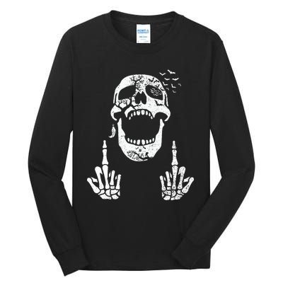 Halloween Skeleton Bones Middle Finger Skull Tall Long Sleeve T-Shirt