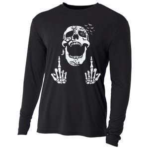 Halloween Skeleton Bones Middle Finger Skull Cooling Performance Long Sleeve Crew