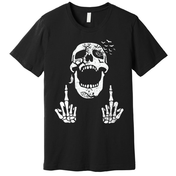 Halloween Skeleton Bones Middle Finger Skull Premium T-Shirt