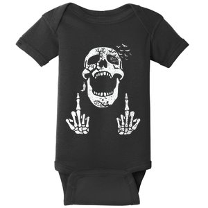 Halloween Skeleton Bones Middle Finger Skull Baby Bodysuit