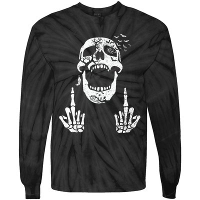 Halloween Skeleton Bones Middle Finger Skull Tie-Dye Long Sleeve Shirt